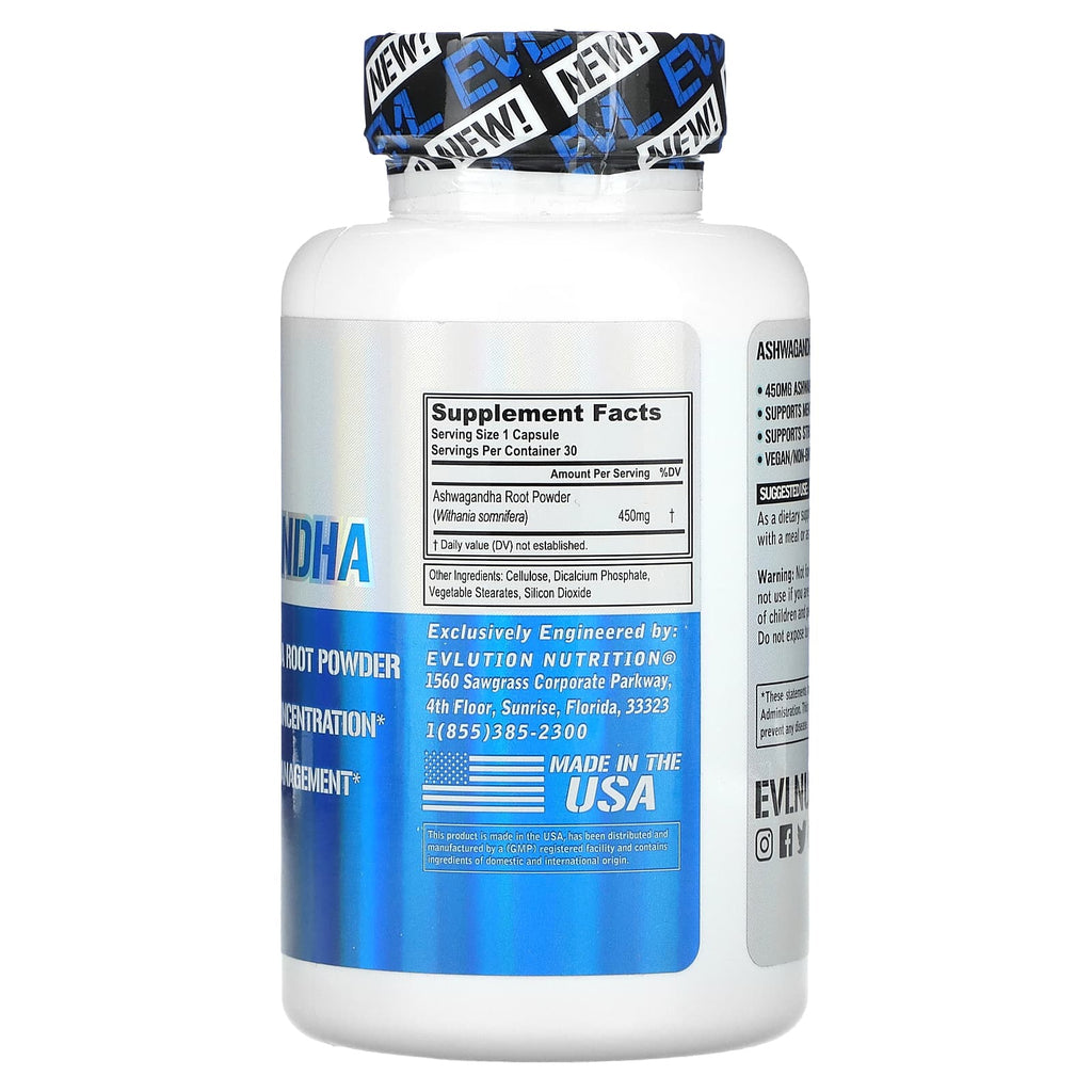 EVL Ashwagandha, 450 mg, 30 Capsules General EVL NUTRITION 