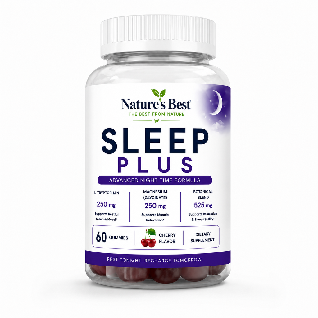 Nature’s Best Sleep Plus Gummies | Magnesium Glycinate, L-Tryptophan, 5-HTP & GABA | Cherry Flavour | 60 Gummies