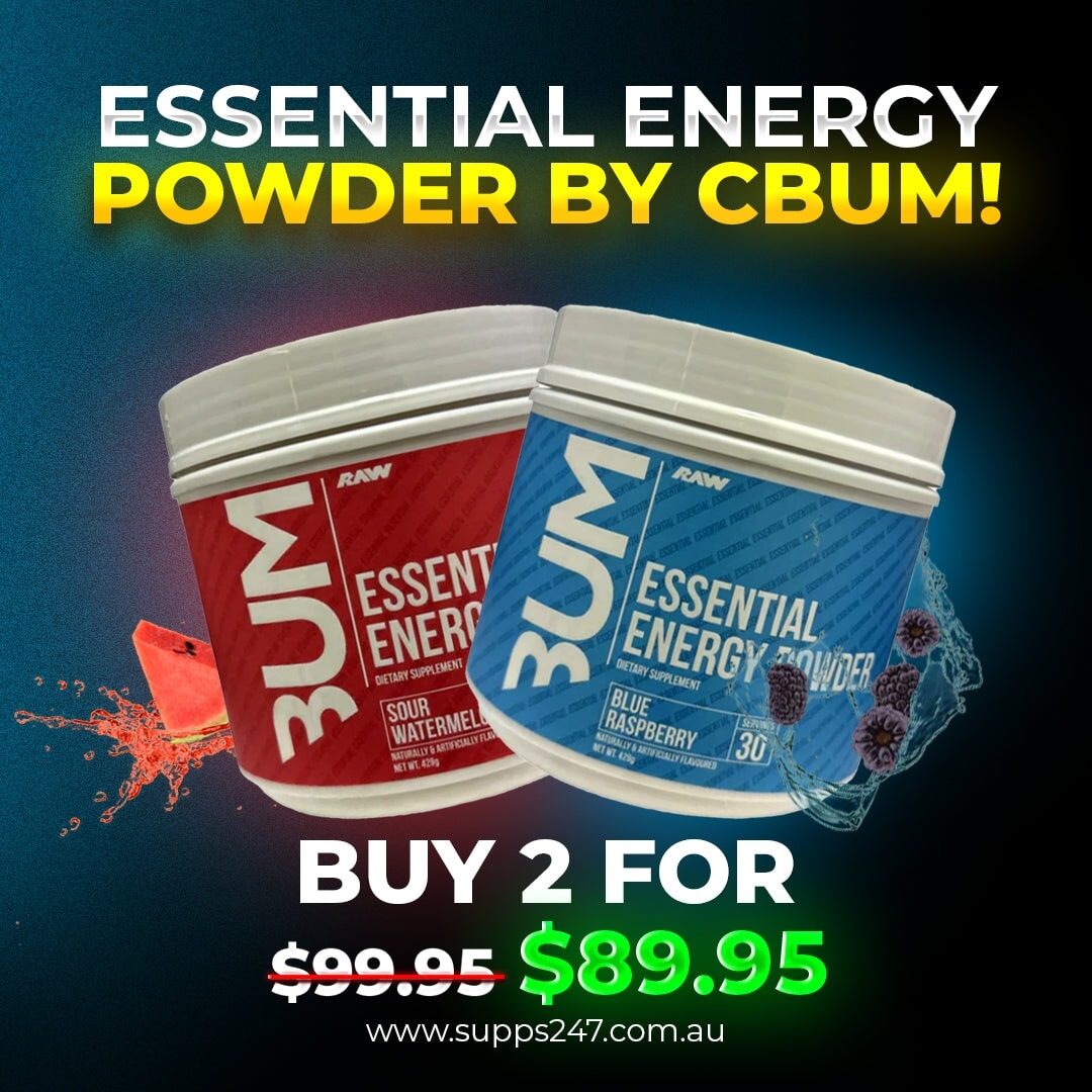 Essential Energy Powder by CBUM Buy 2 For $89.95 Pre-Workout unknown 30 Serve | Twin Pack Blue Raspberry + Sour Watermelon 
