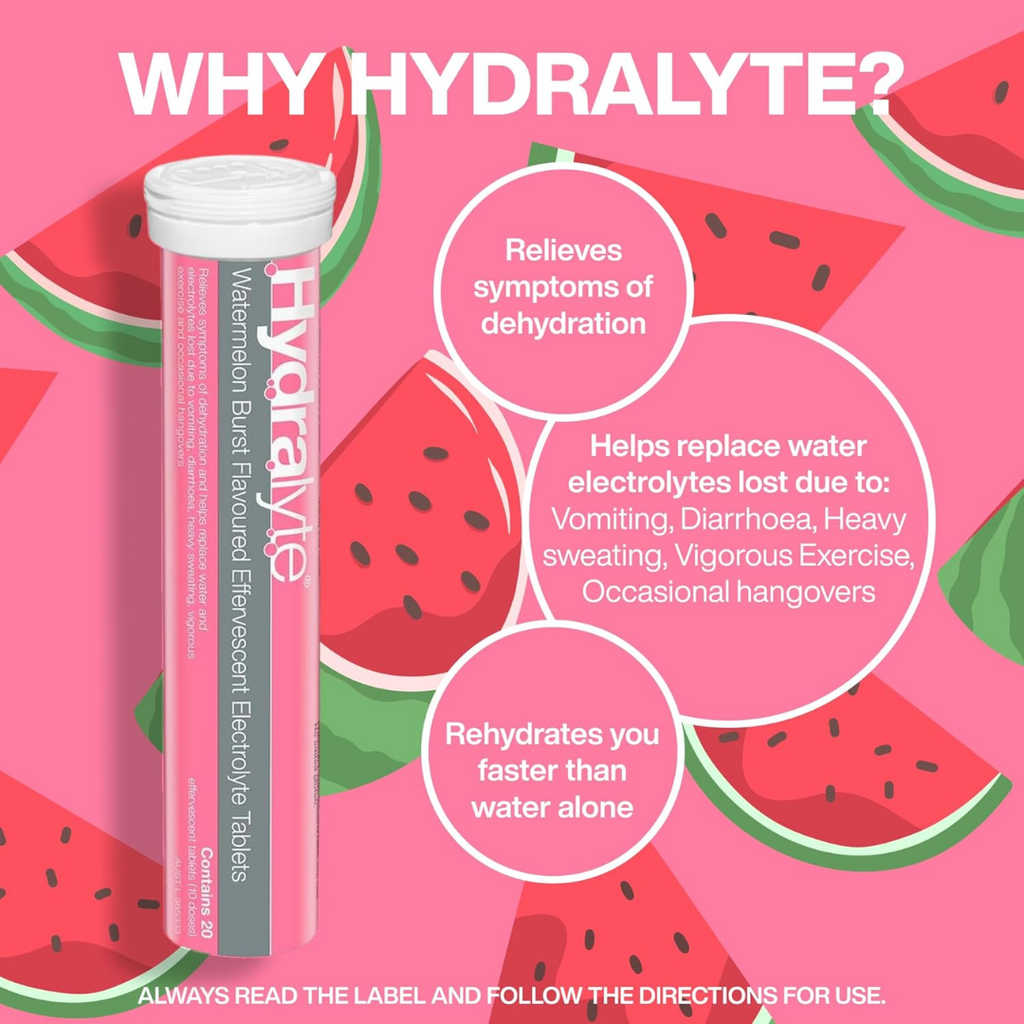 Hydralyte Watermelon Burst Electrolyte Hydration 20 tabs