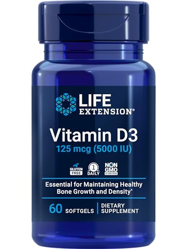 Life Extension Vitamin D3 5000 IU Front Bottle View - Supports Bone Strength and Immune System - BuyProteinOnline