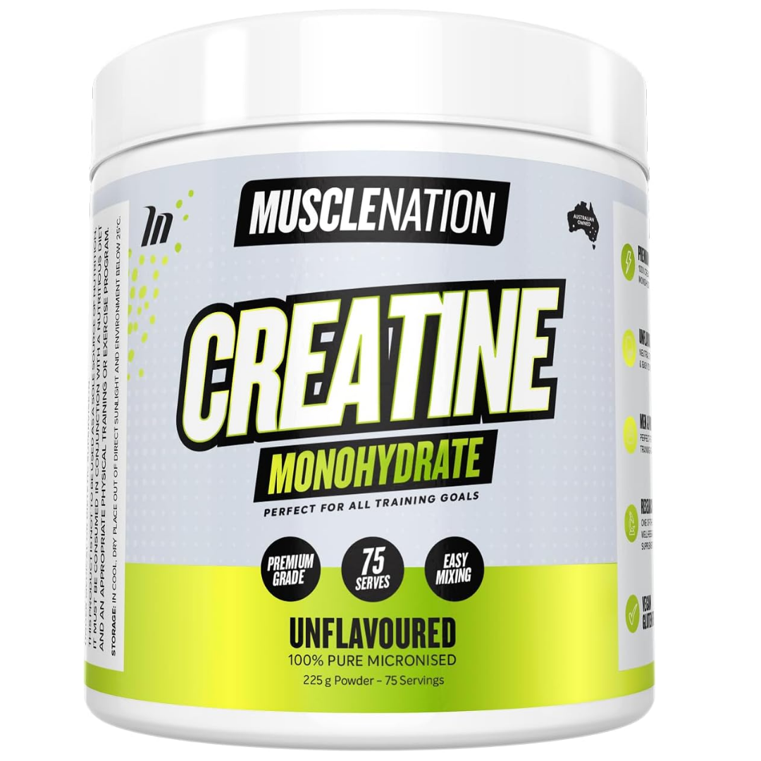 Musclemenation Creatine Monohydrate powder container on a white background