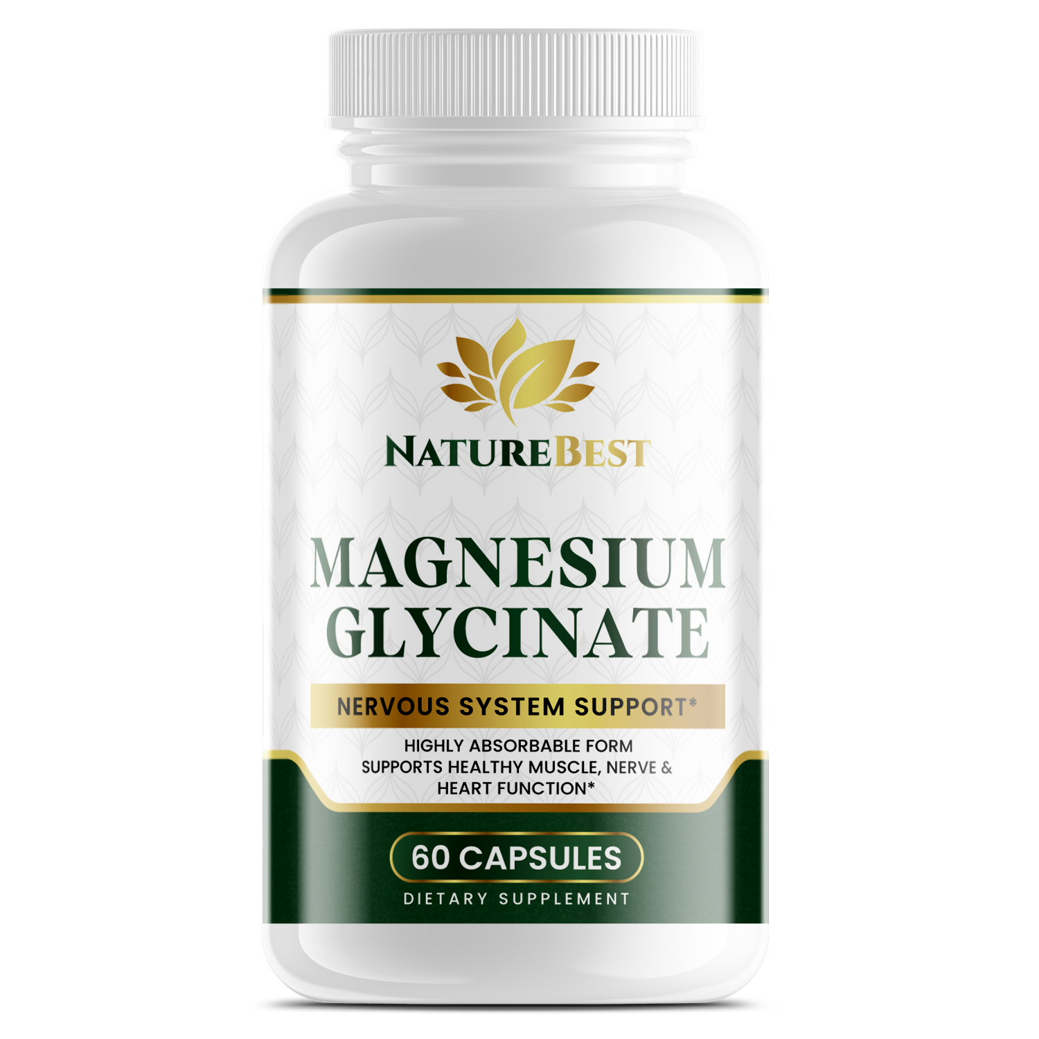 NatureBest Magnesium Glycinate supplement bottle 60 serve highly absorbable magnesium for nervous system and muscle support