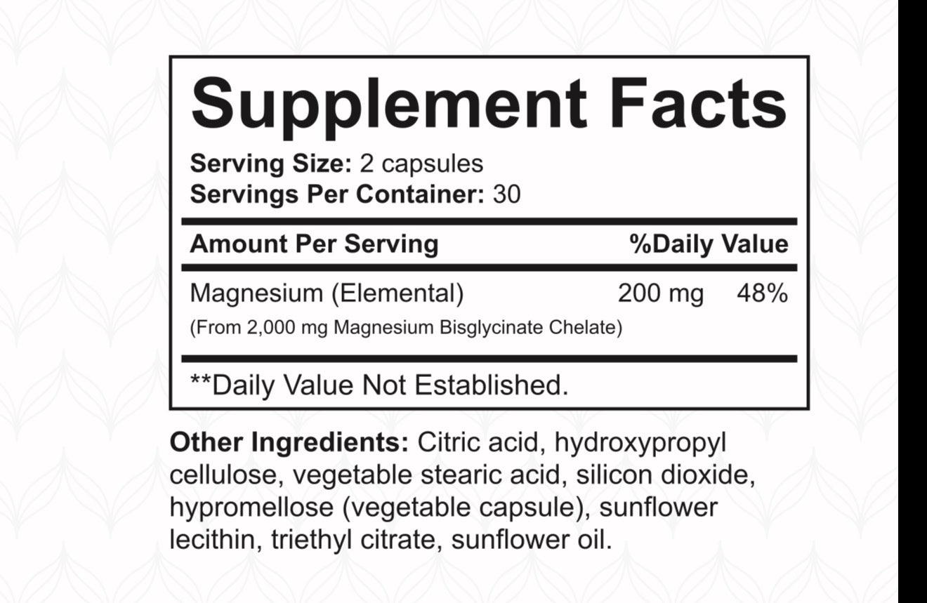 NatureBest Magnesium Glycinate supplement facts label showing 200mg elemental magnesium per serving
