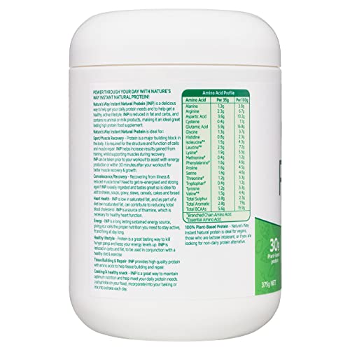 Nature’s Way Instant Natural Protein back label – ingredients and usage information for daily nutrition and muscle repair.