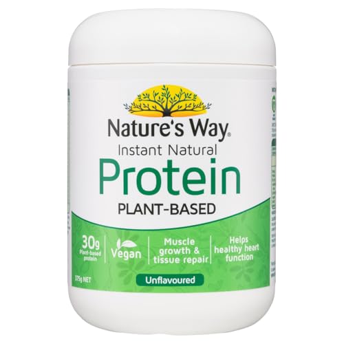 Nature’s Way Instant Natural Protein Plant-Based front view – unflavoured protein powder supporting muscle growth, recovery, and vegan nutrition.