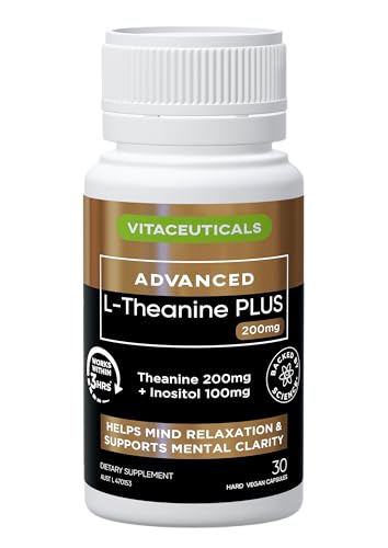 Vitaceuticals L-Theanine Plus Advanced – bottle front view, supports relaxation, focus, and mental clarity with L-Theanine and herbal blend.